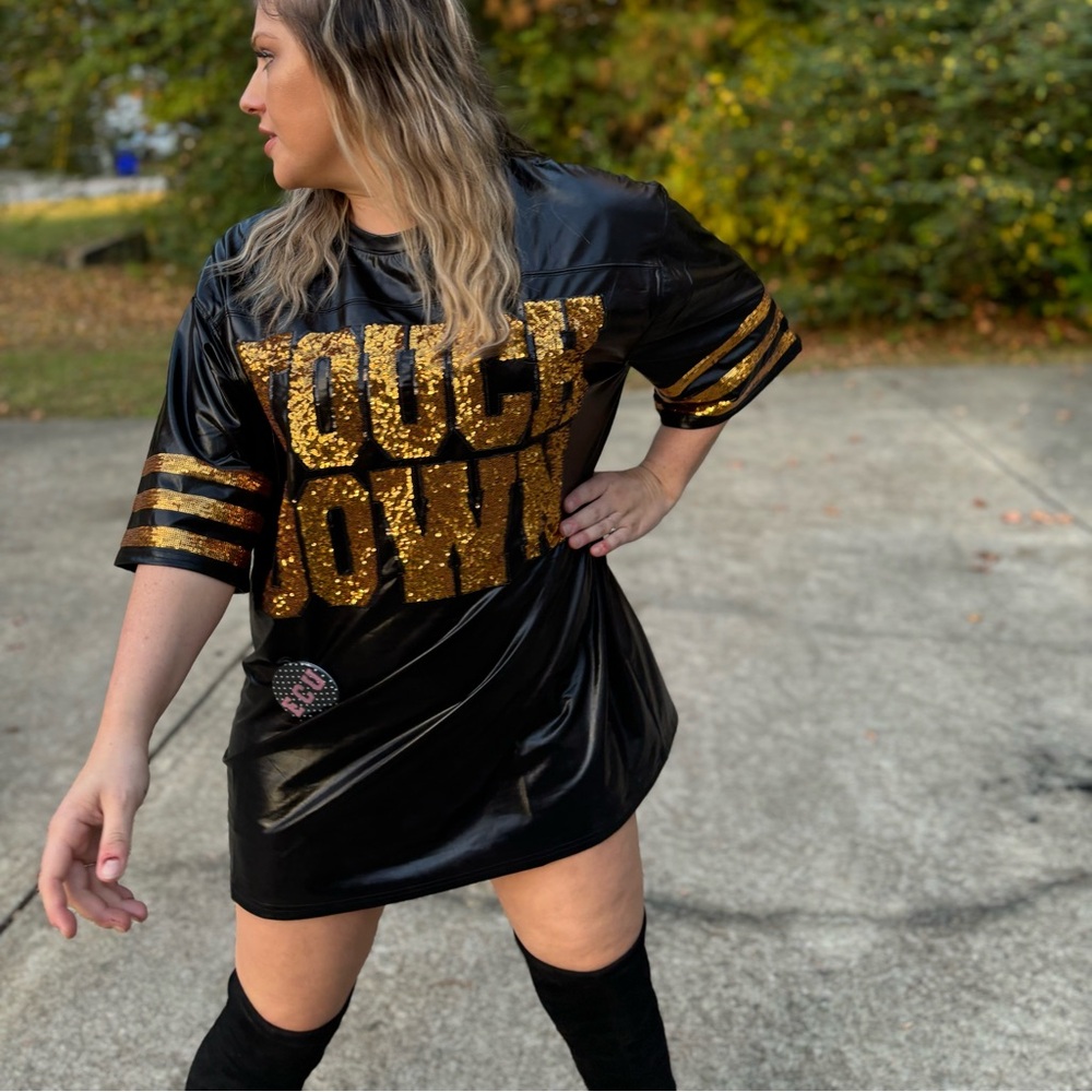 Touch down pleather jersey dress